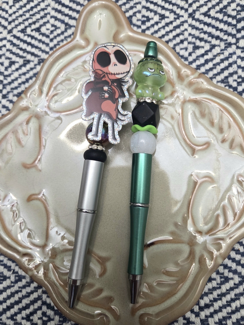 Silver and Green Decorative Bead Pens - Cute Character Toppers